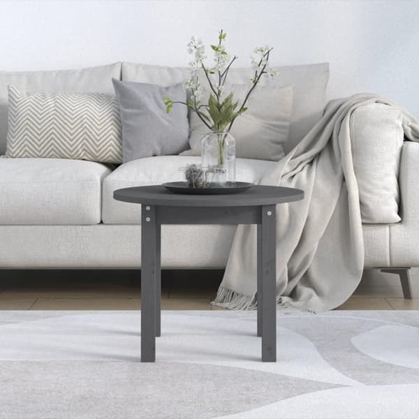 vidaXL sofabord Ø 55x45 cm massivt fyrretræ grå