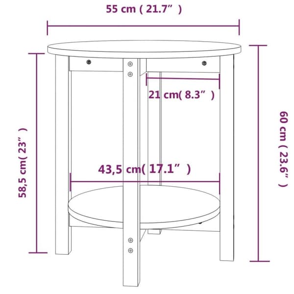 vidaXL sofabord Ø 55x60 cm massivt fyrretræ grå