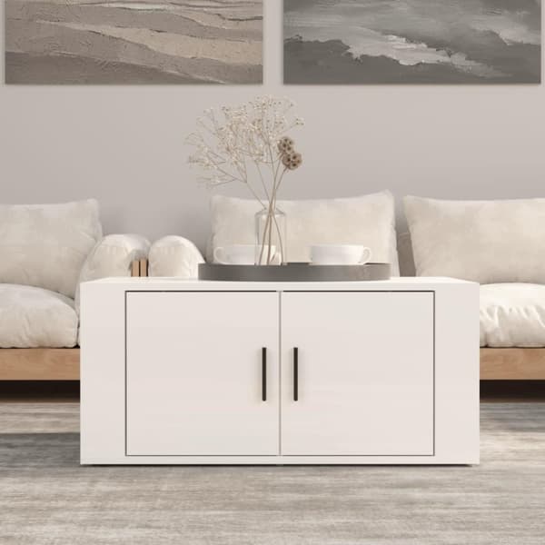 vidaXL sofabord 80x50x36 cm konstrueret træ hvid højglans