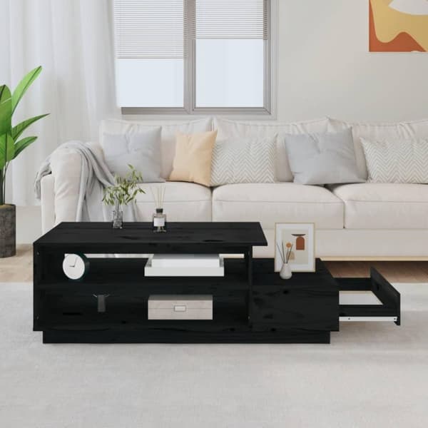 vidaXL sofabord 120x50x40,5 cm massivt fyrretræ sort