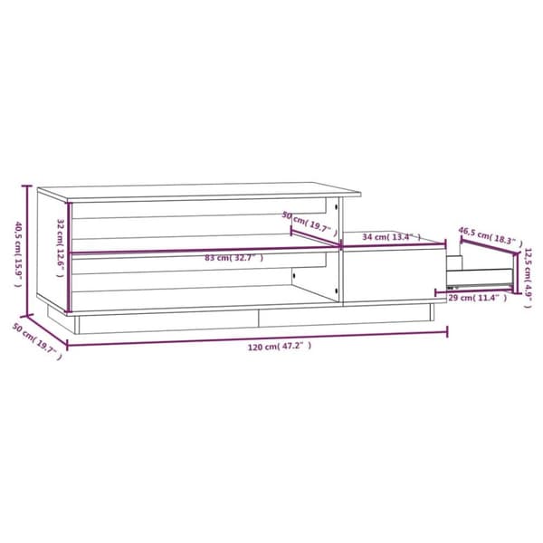 vidaXL sofabord 120x50x40,5 cm massivt fyrretræ sort