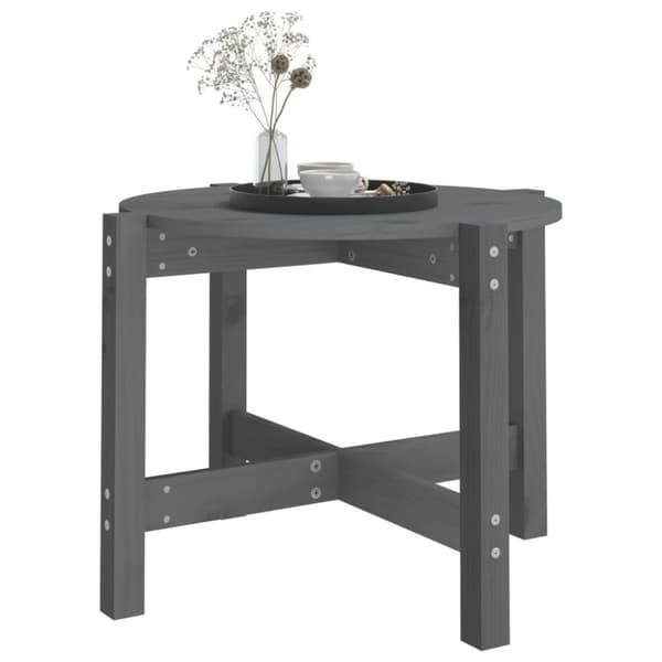 vidaXL sofabord Ø 62,5x45 cm massivt fyrretræ grå