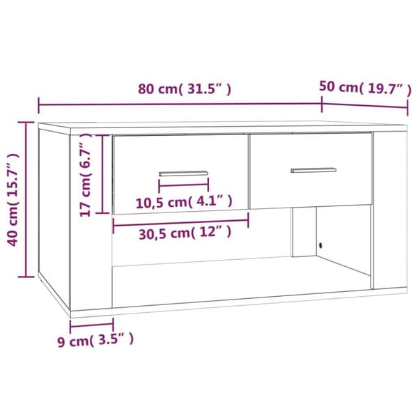 vidaXL sofabord 80x50x40 cm konstrueret træ røget egetræsfarve