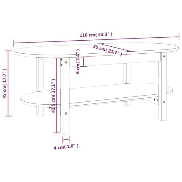 vidaXL Sohvapöytä 110x55x45 cm täysi mänty