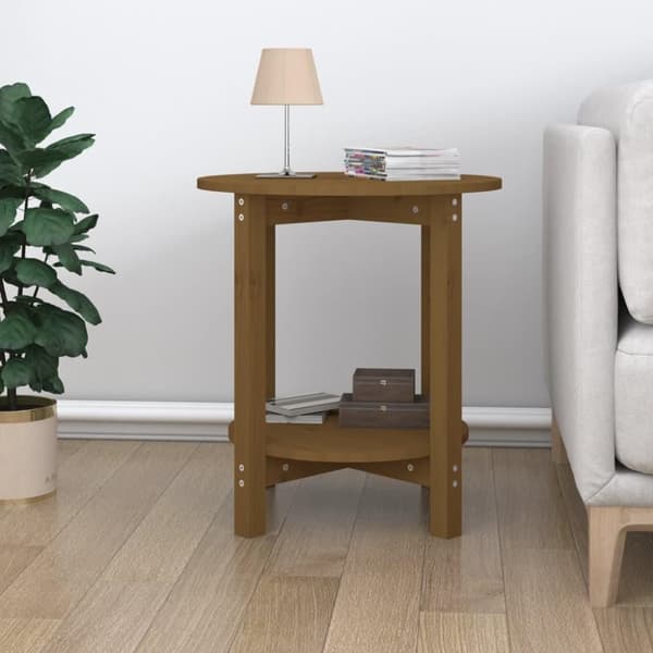 vidaXL sofabord Ø 55x60 cm massivt fyrretræ gyldenbrun