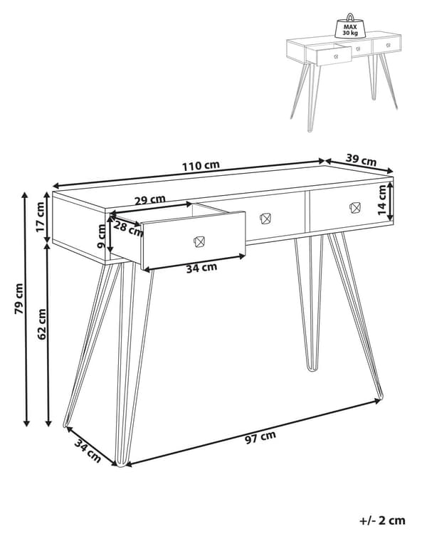 Konsollbord Skjenk 3 Skuffer Hylle Mørkt Tre Metallramme Industriell Stil Sponplate Topp Stue