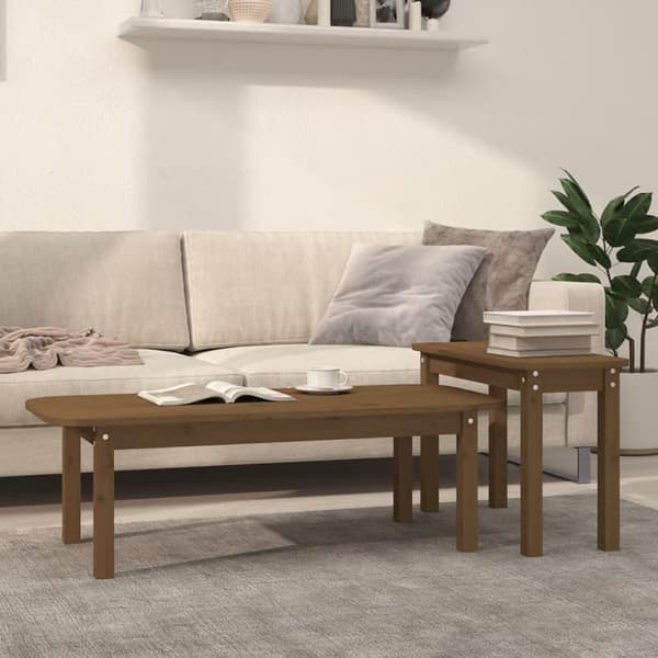 vidaXL Satsbord 2 st honungsbrun massiv furu