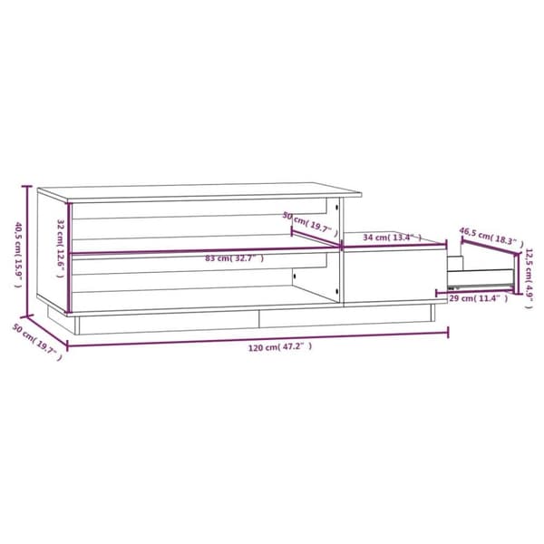 vidaXL Soffbord 120x50x40,5 cm massiv furu