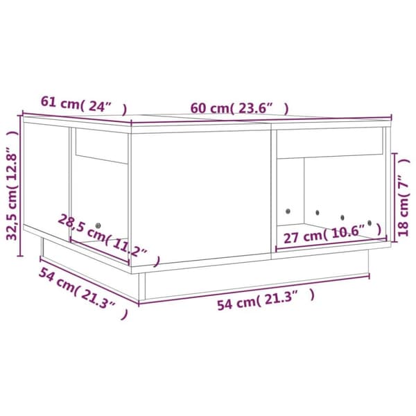 vidaXL Soffbord vit 60x61x32,5 cm massiv furu