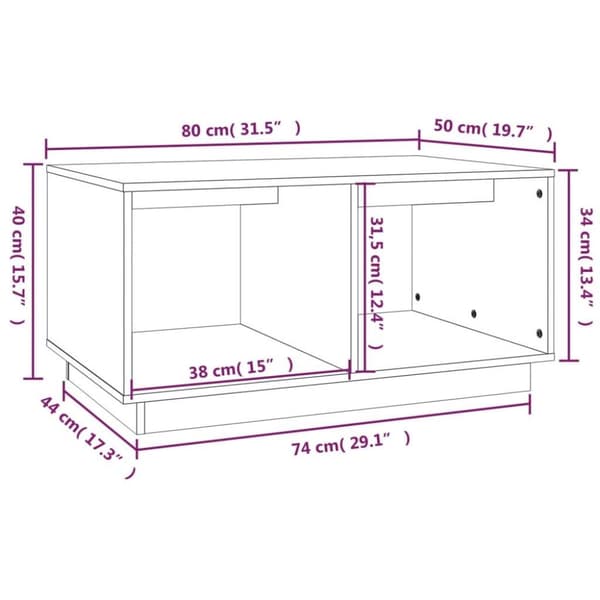 vidaXL Salongbord grå 80x50x40 cm heltre furu
