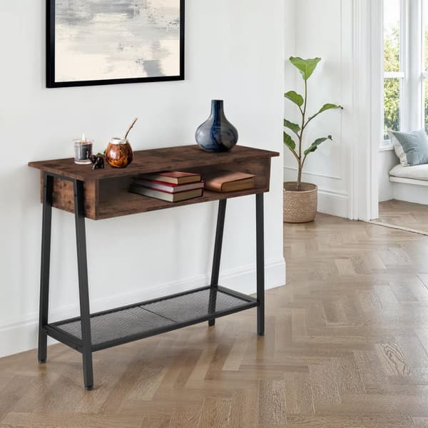 Konsolbord Tralee 100x35x80,5cm - Industrielt mørkt træ, rustikt