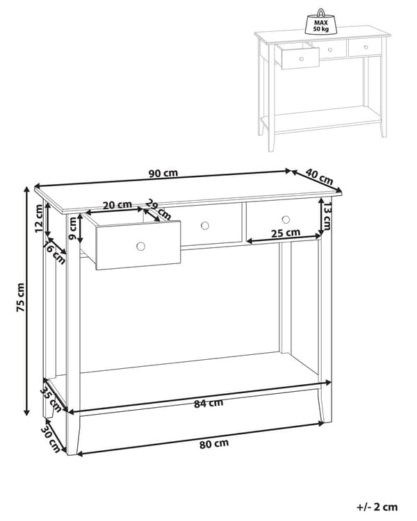 Konsolbord Vit MDF Träben 90 x 40 x 75 cm 3 Lådor Hylla Hall Vardagsrumsmöbler Modern Skandinavisk Stil
