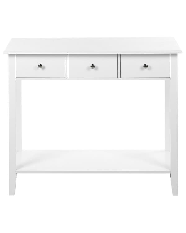 Konsolbord Vit MDF Träben 90 x 40 x 75 cm 3 Lådor Hylla Hall Vardagsrumsmöbler Modern Skandinavisk Stil