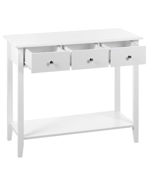 Konsolbord Vit MDF Träben 90 x 40 x 75 cm 3 Lådor Hylla Hall Vardagsrumsmöbler Modern Skandinavisk Stil