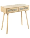 Miniatyrbilde 1 av 9: Konsollbord Lyst tre Sponplate Treben 88 x 40 x 79 cm 2 skuffer Flettede rottingfronter Boho Gang Stue