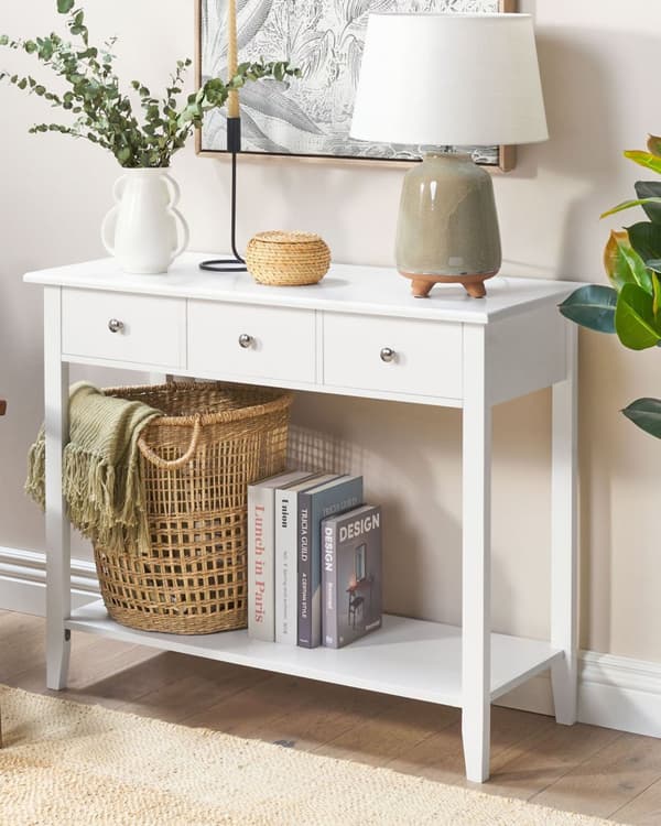 Konsollbord Hvit MDF Treben 90 x 40 x 75 cm 3 skuffer 1 hylle Skandinavisk stil Moderne Gang Stue
