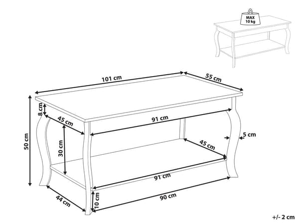 Sofabord Hvid MDF Træ 50 x 100 cm Moderne Aflangt Bord til Stuen med Hylde Opbevaringsplads Design Stue Dekoration Tilbehør
