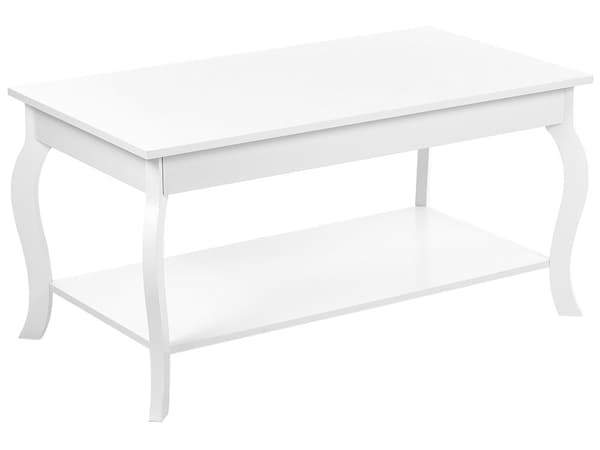 Sofabord Hvid MDF Træ 50 x 100 cm Moderne Aflangt Bord til Stuen med Hylde Opbevaringsplads Design Stue Dekoration Tilbehør