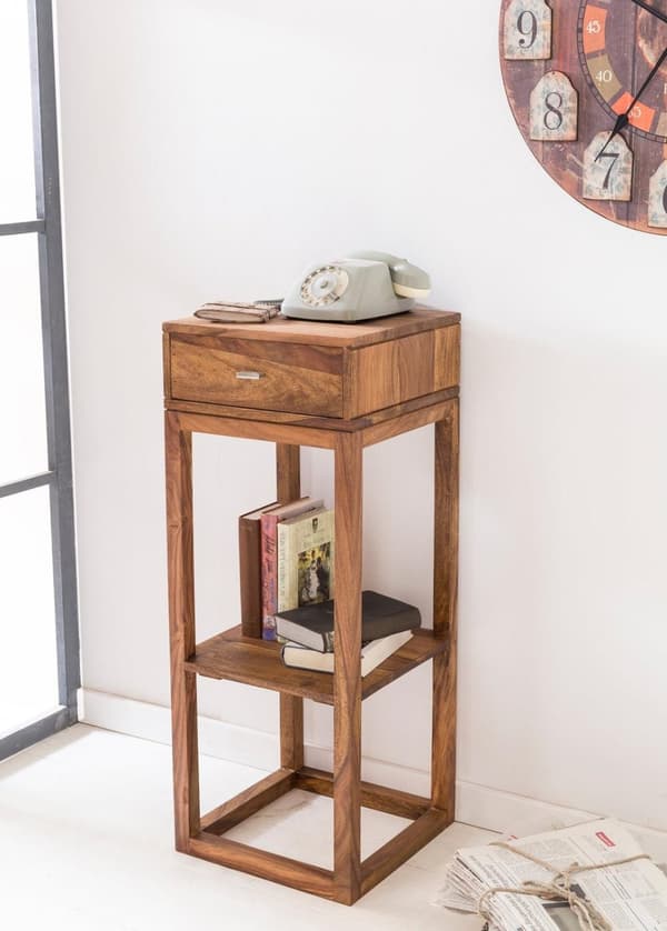 Rootz Side Table Sheesham Solid Wood Telephone Table with Drawer