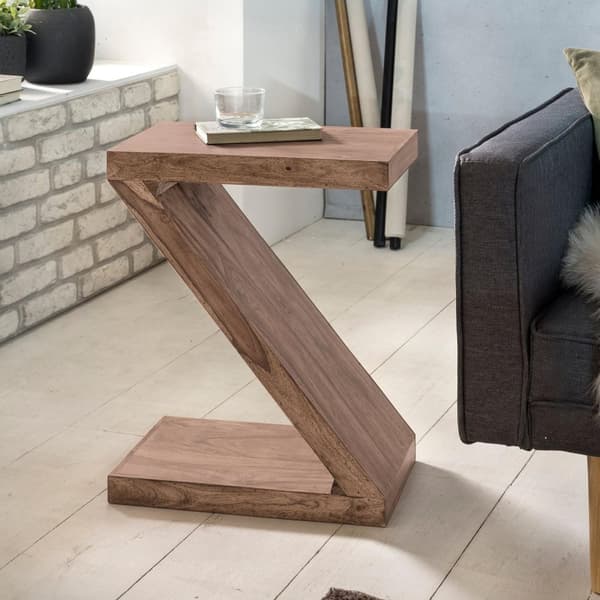 Rootz Side Table Solid Wood Acacia Z Cube Design Brown Country