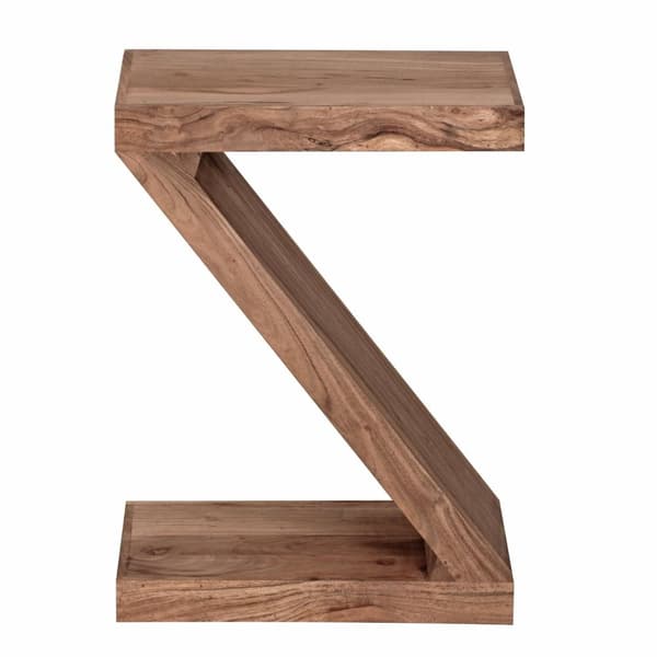 Rootz Side Table Solid Wood Acacia Z Cube Design Brown Country