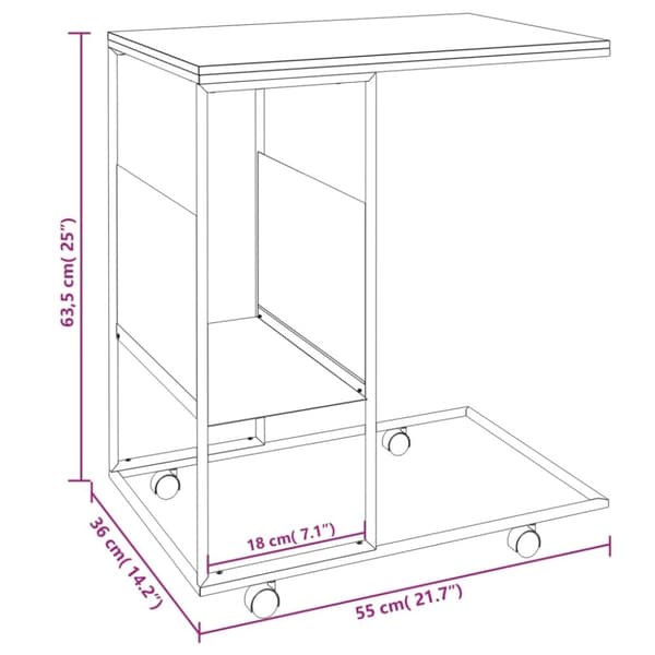 vidaXL Sidebord med hjul svart 55x36x63,5 cm konstruert tre