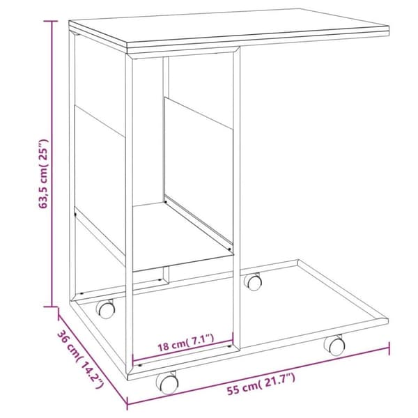 vidaXL Sidebord med hjul hvit 55x36x63,5 cm konstruert tre