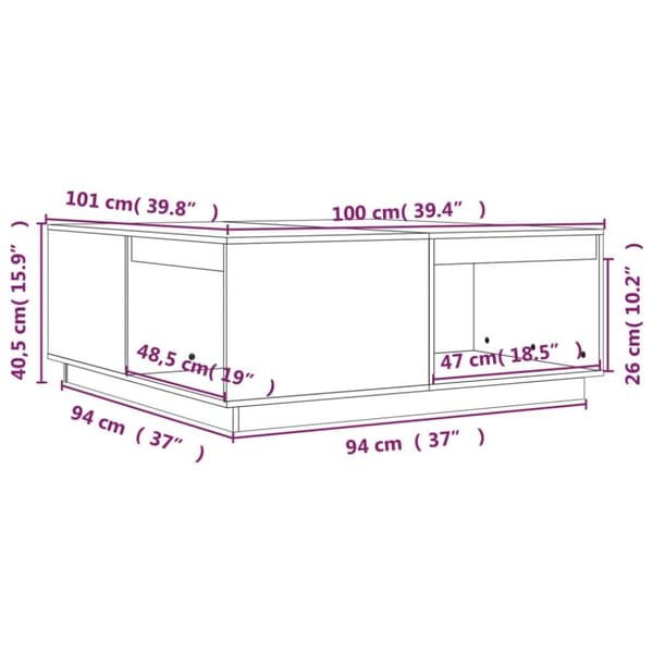 vidaXL sofabord 100x101x40,5 cm massivt fyrretræ hvid