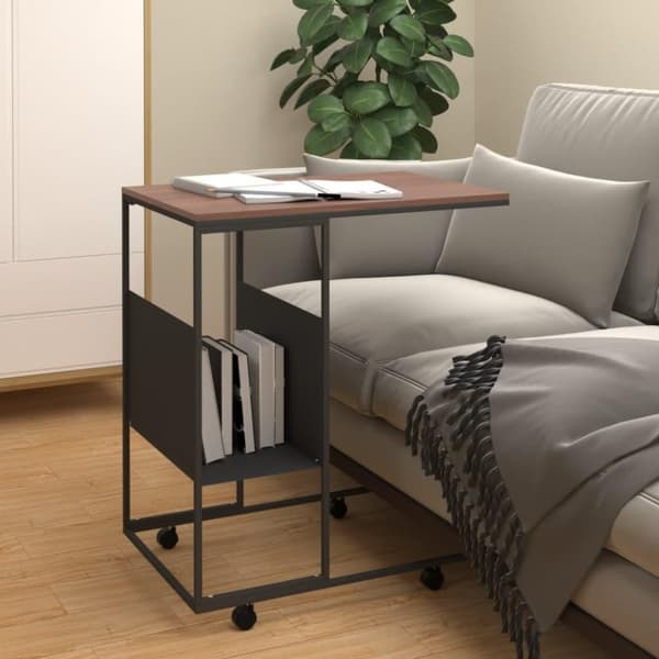 vidaXL Sidobord med hjul svart 55x36x63,5 cm konstruerat trä