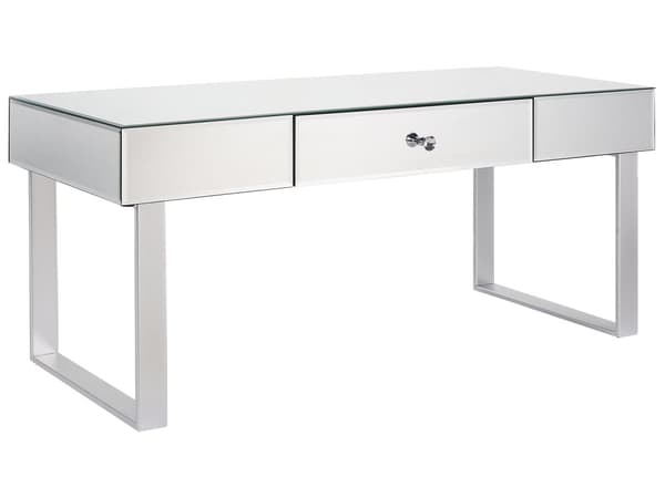 Soffbord Silver Spegelglas med Låda 110 x 47 cm Fuskkristall Metall Glam Design Vardagsrum Sovrum