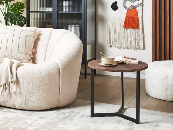 Sidobord Mörkt Trä Metall Svarta Ben Industriell Modern Design Vardagsrum Sovrum