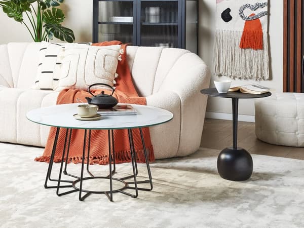 Soffbord Vit Bordsskiva Metallben Marmorfinish Glamorös Design Vardagsrum