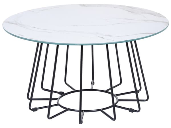 Sohvapöytä valkoinen musta 80 x 40 x 80 cm karkaistu lasi metalli marmorikuvio pyöreä moderni glamour