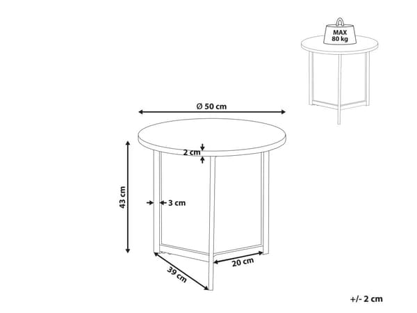 Sivupöytä tumma puu musta 50 x 43 x 50 cm MDF metalli pyöreä muovitassut moderni industriaalinen