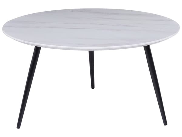 Sohvapöytä valkoinen musta 79 x 40 x 79 cm MDF metalli marmorikuvio pyöreä moderni glamour