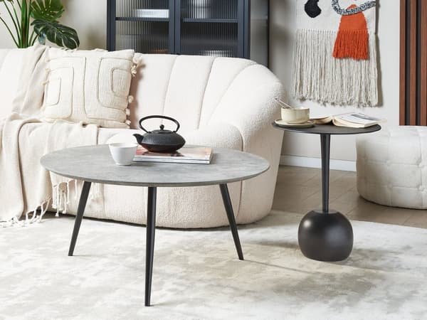 Sofabord Svart Grå ø 79 cm Betongeffekt Rund form Industrielt design Moderne Stue