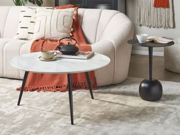 Sofabord Hvid Marmoreffekt Sort Understel Stue Soveværelse Moderne Stil