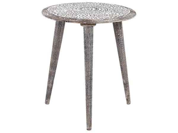 Indskudsborde Gråhvid Mangotræ 53 / 40 cm Små Runde Sideborde til Sofa Stuen med Blomstermønster Antik Entré Tilbehør Lampebord Indretning