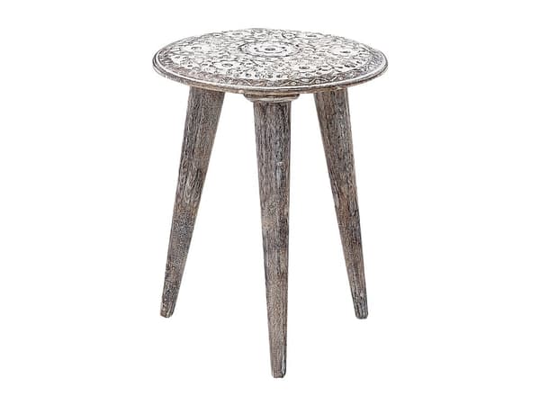Indskudsborde Gråhvid Mangotræ 53 / 40 cm Små Runde Sideborde til Sofa Stuen med Blomstermønster Antik Entré Tilbehør Lampebord Indretning