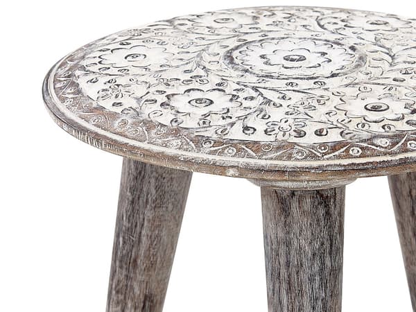 Indskudsborde Gråhvid Mangotræ 53 / 40 cm Små Runde Sideborde til Sofa Stuen med Blomstermønster Antik Entré Tilbehør Lampebord Indretning