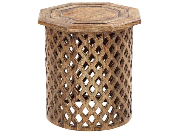Sidobord Mörkt Mangoträ Åttakantig Bordsskiva Runt Underrede 45 x 45 cm Traditionell Design Vardagsrum Sovrum