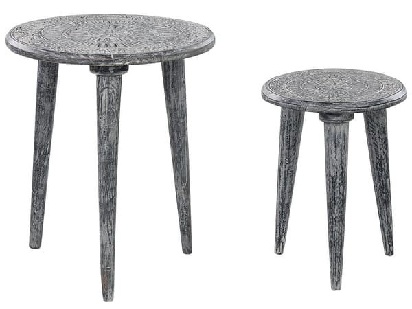 Rede med 2 sideborde grå mango træ ende sengebord håndlavet nødstedt effekt vintage stil stue soveværelse
