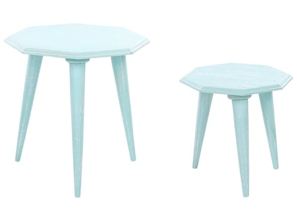 Sæt med 2 Sideborde Blå Distressed Træ MDF Runde Moderne Sideborde til Stue Retro Vintage Design