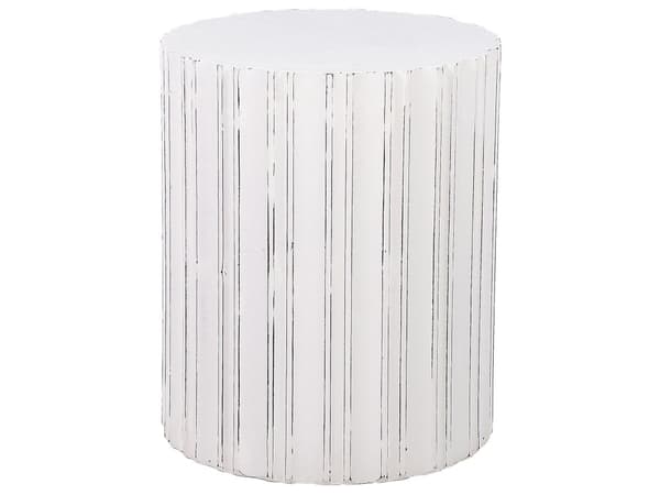 Sidebord Hvid MDF Distressed Finish Rund Stue Møbler Vintage Design