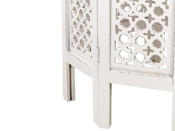 Sidobord Off-white med Snidat Mönster Sliten Finish Vardagsrum Hall Rustik Orientalisk Design