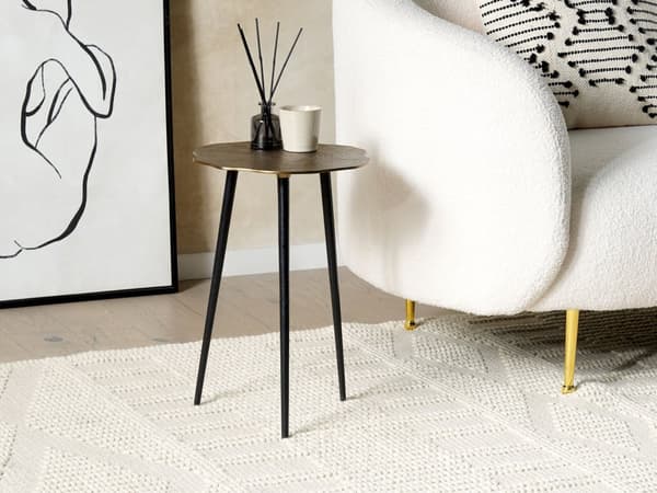 Sidebord Guld og Sort Metal Aluminium Top Rund 33 x 48 cm Retro boligindretning