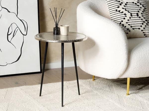 Sidobord Silver och Svart Aluminium och Järn Rund Form Sliten Finish Retro Design Heminredning Vardagsrum