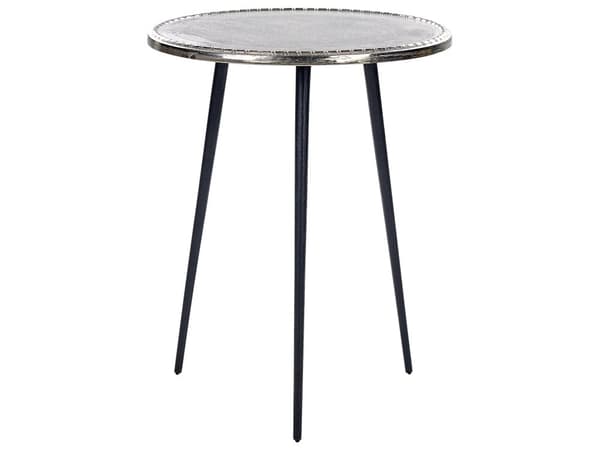 Sidobord Silver och Svart Aluminium och Järn Rund Form Sliten Finish Retro Design Heminredning Vardagsrum