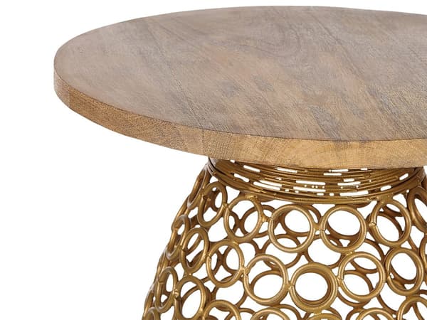 Sidobord Ljust Trä och Guld Mangoträ Metall Rund Geometrisk Form Modernt Bord Vardagsrum Hall