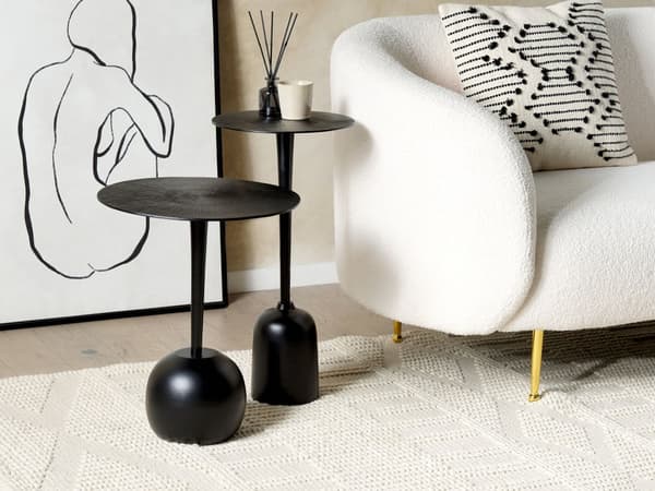 Sivupöytä musta 30 x 60 x 30 cm alumiini pyöreä käsintehty trendikäs moderni